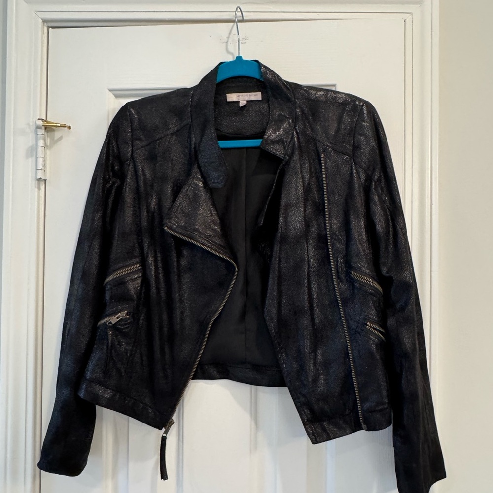 Lavender Brown Shimmering Black Leather Jacket